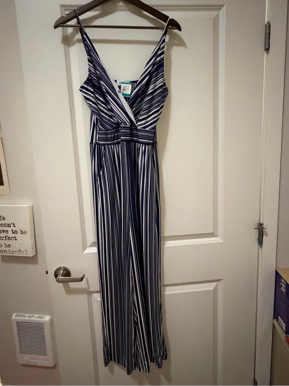 Kaileigh Navy and White Striped V-Neck Jumpsuit